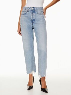 Agolde 90s Cropped Distressed Organic Cotton Denim Jeans.
